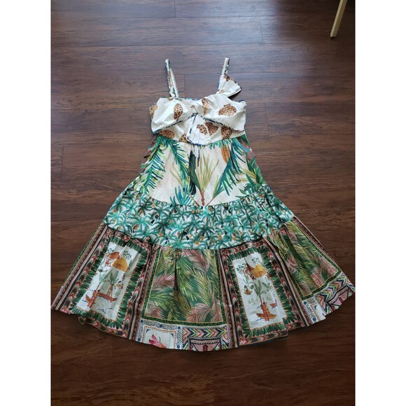 NWOT Farm Rio Tropical Floral Girly Tiered Midi 100% Cotton Sundress Size Small - Picture 1 of 8
